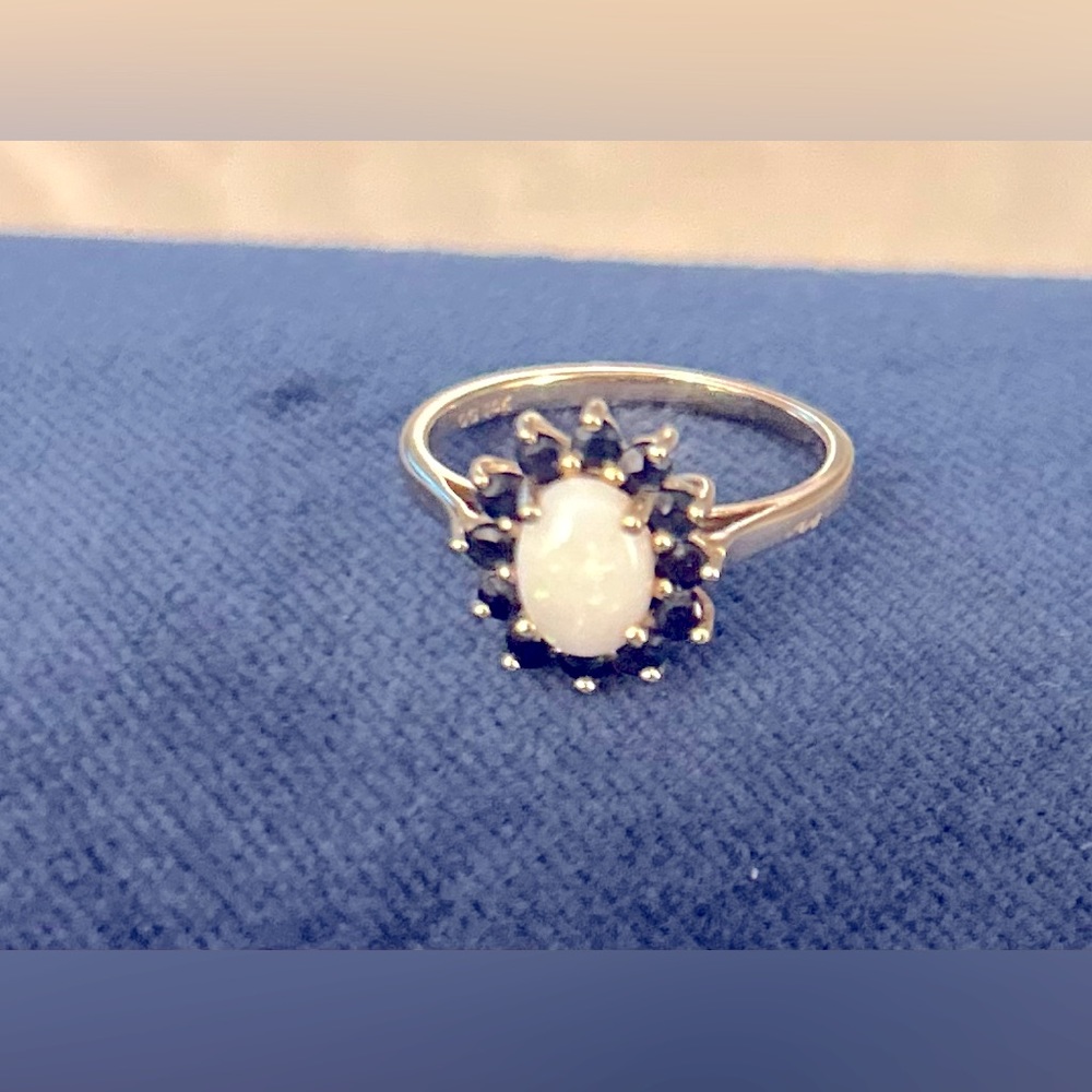 Opal and sapphire ring with 14K gold band